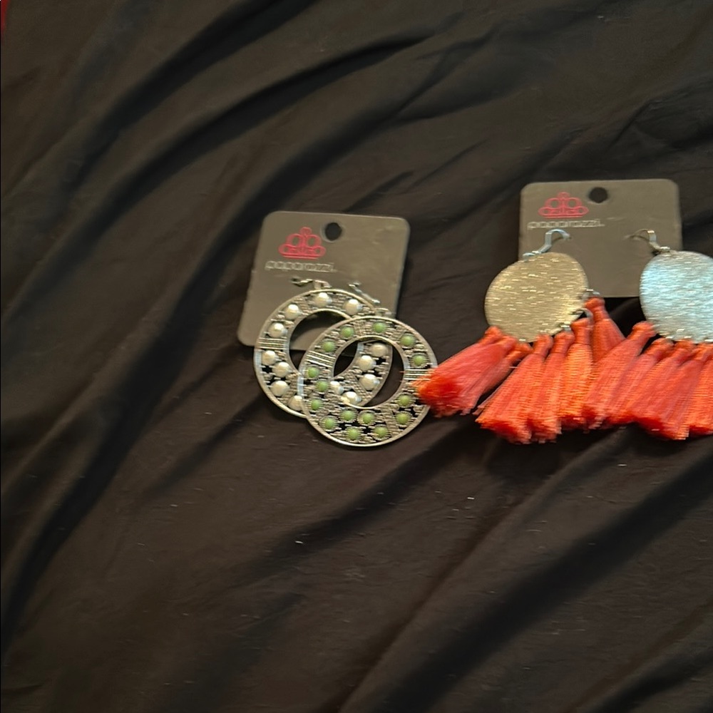 Paparazzi Silver and Orange Dangle Earrings with Medallion Design
